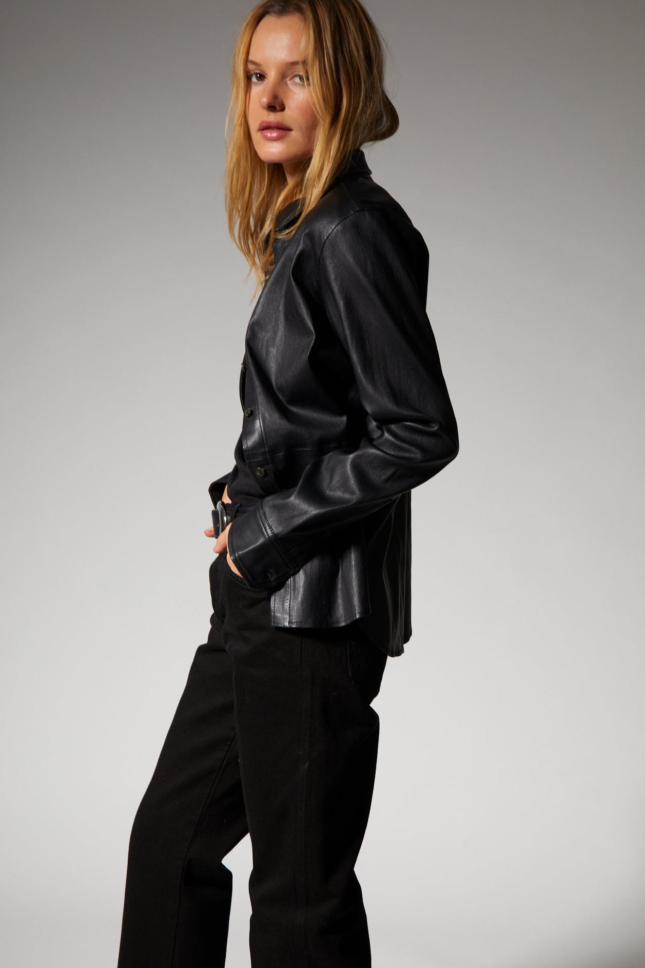 Black Leather Fonda Button Down