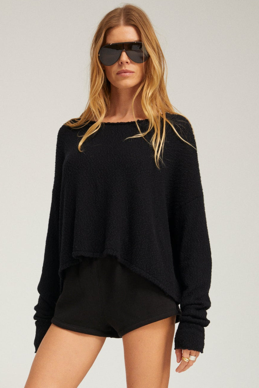 Cotton Bouclé Off Shoulder Sweater