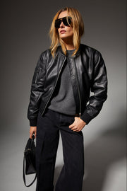 Black Leather Classic Bomber