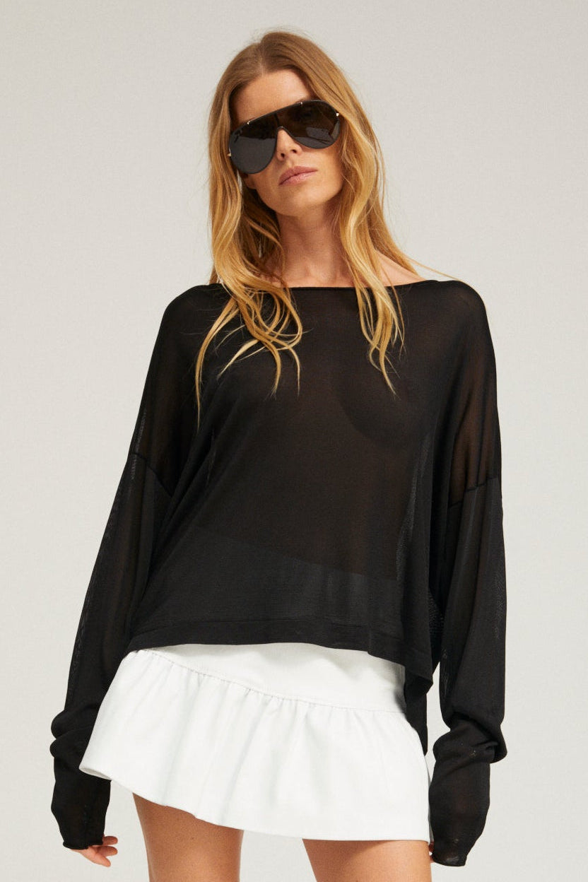 Silky Jersey Off Shoulder Sweater