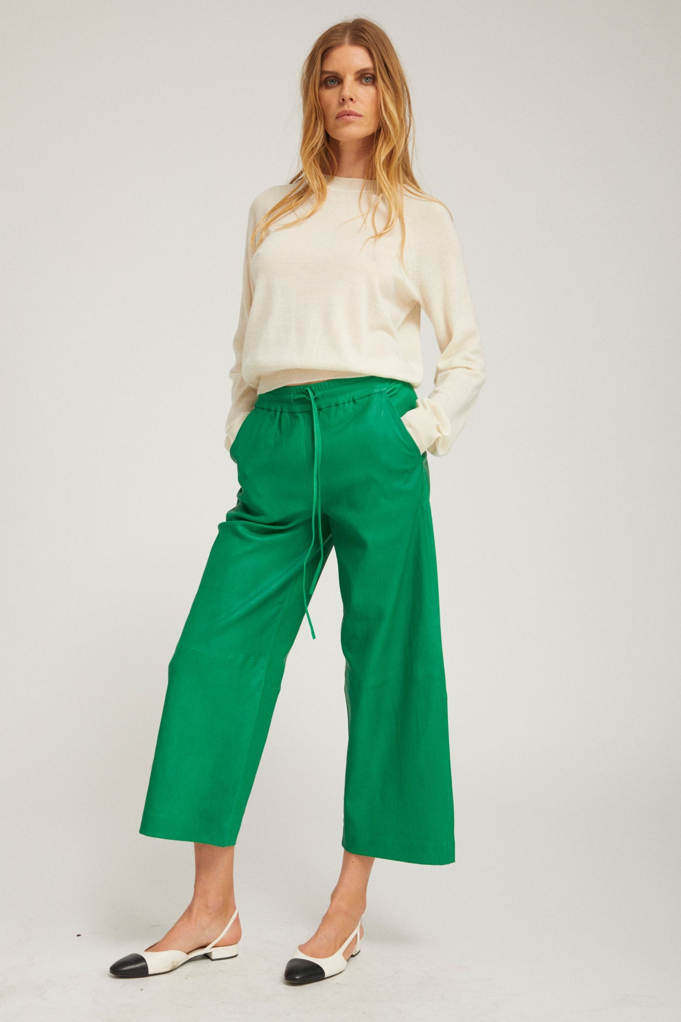 Leather Cropped Baggy Pants
