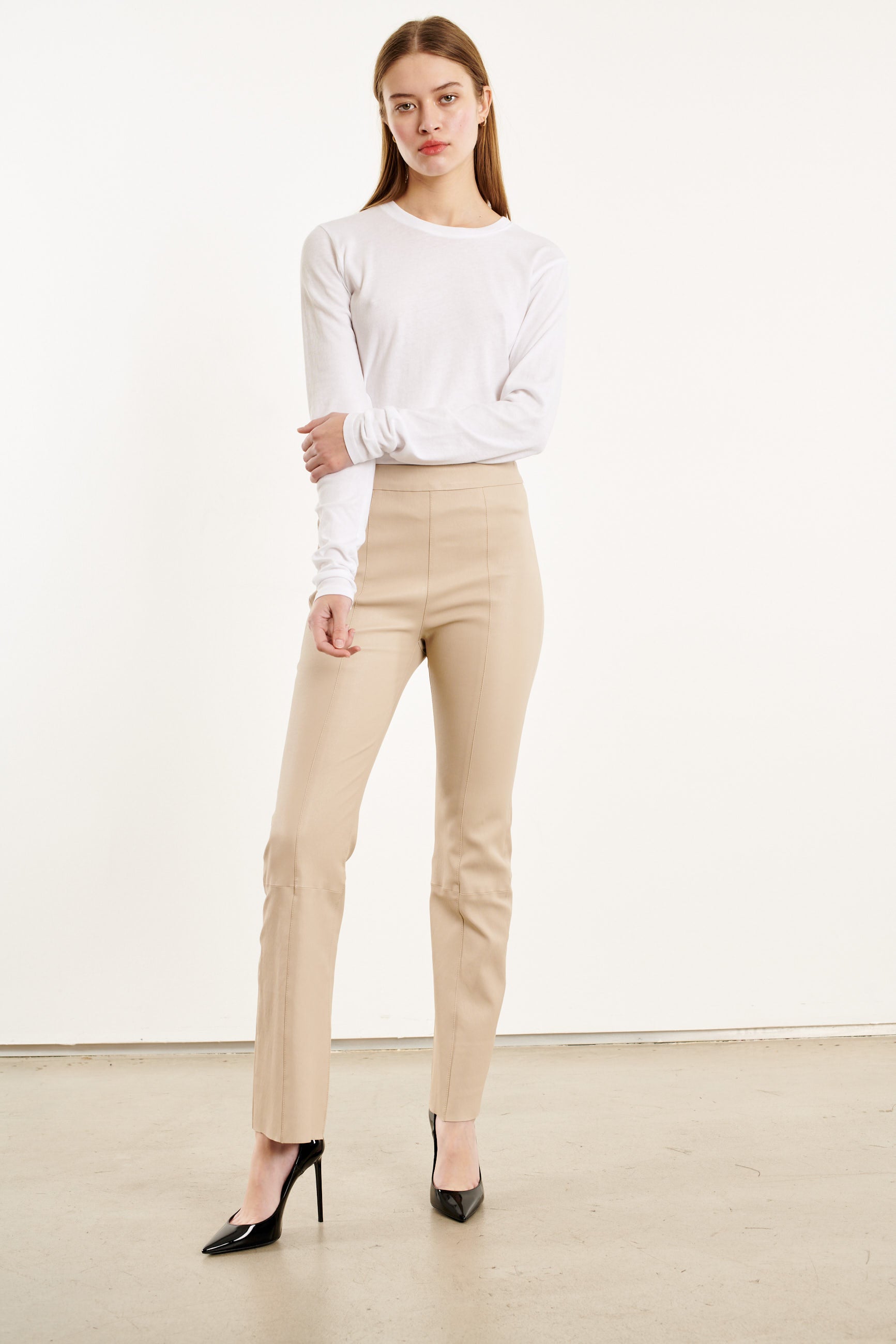 Latte Leather Ankle Flare with Princess Seams