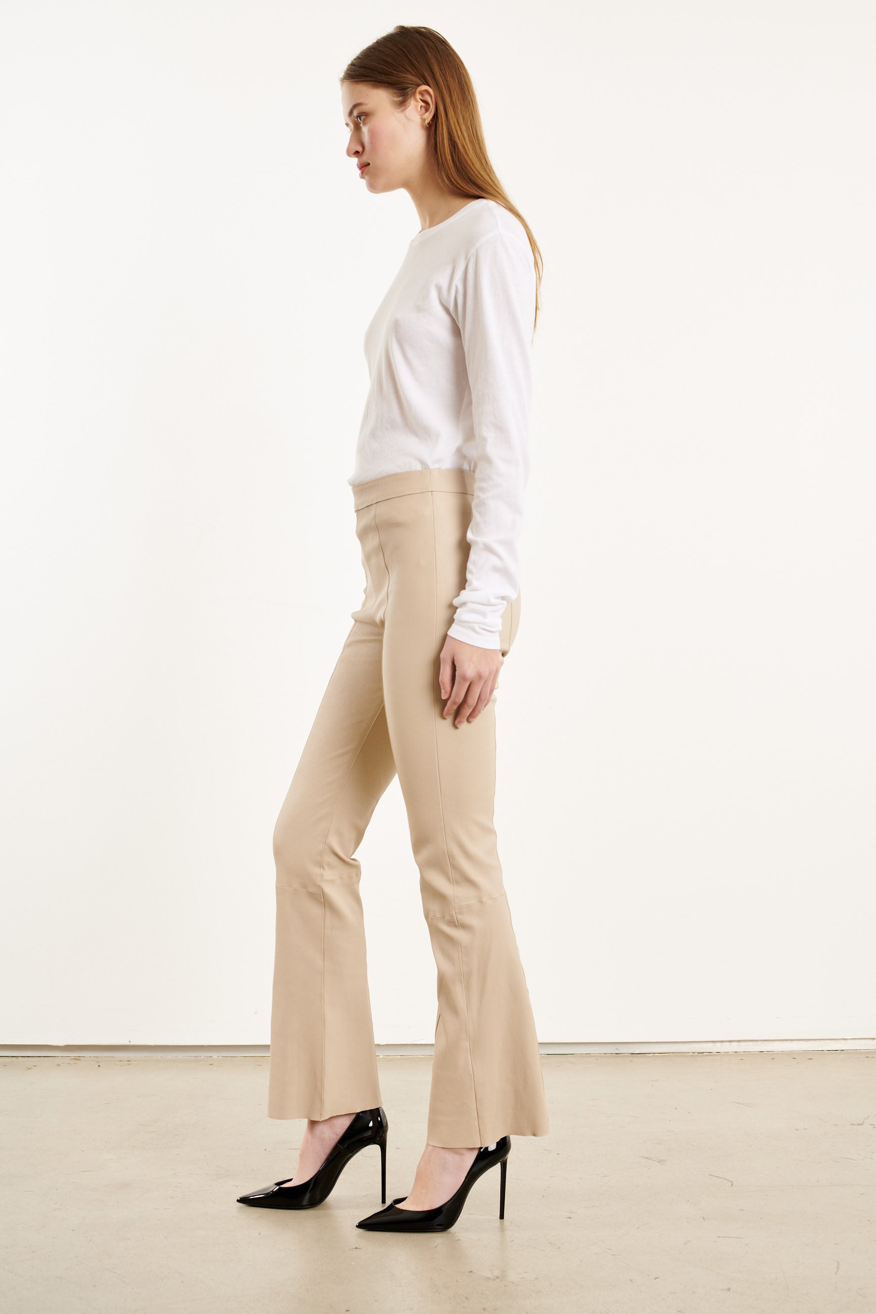 Latte Leather Ankle Flare with Princess Seams