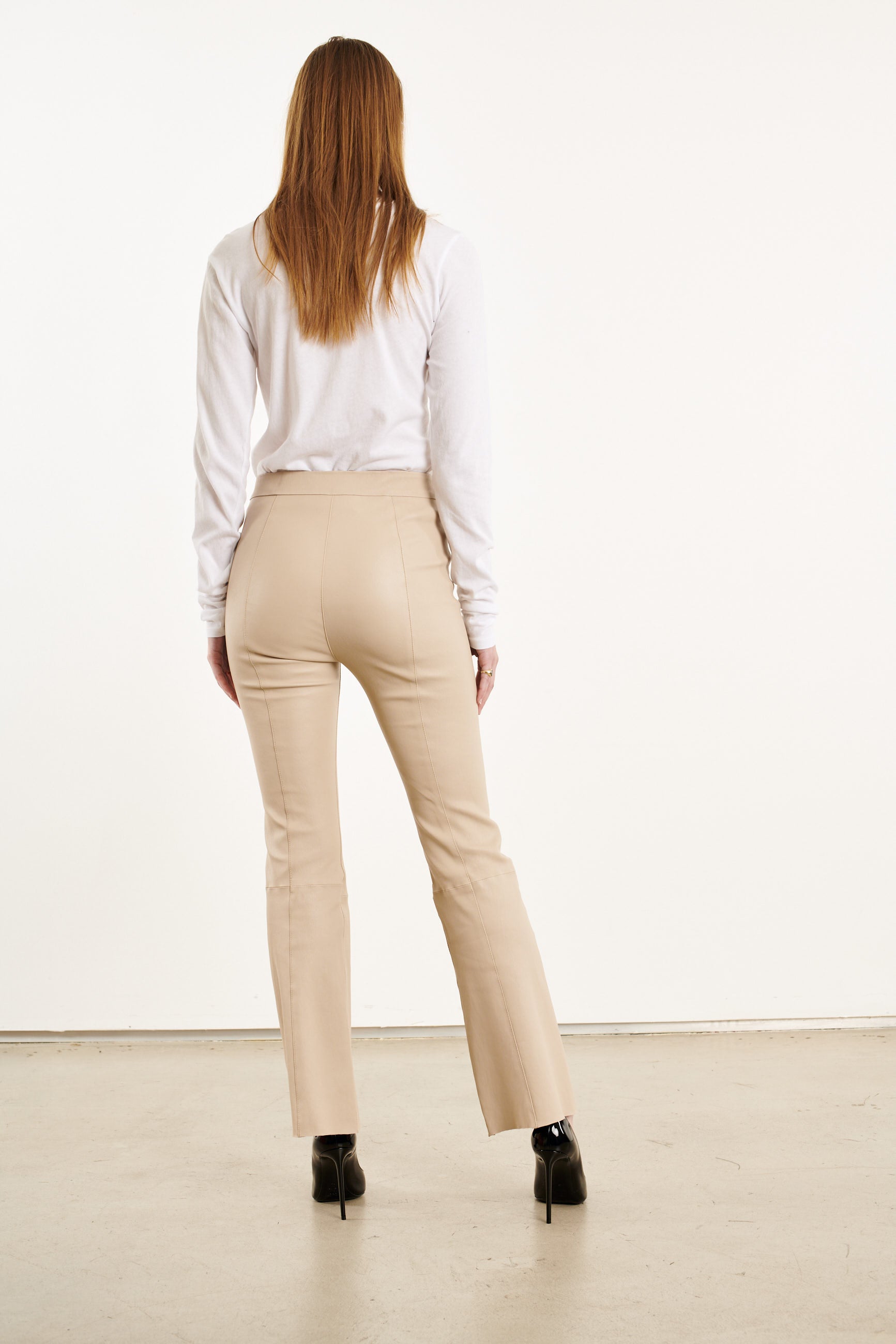 Latte Leather Ankle Flare with Princess Seams