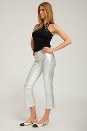 Metallic Silver Leather Crop Flare