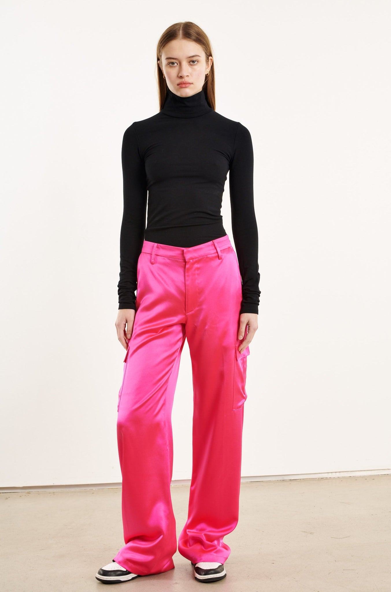 Fuchsia Silk Baggy Cargo Pants