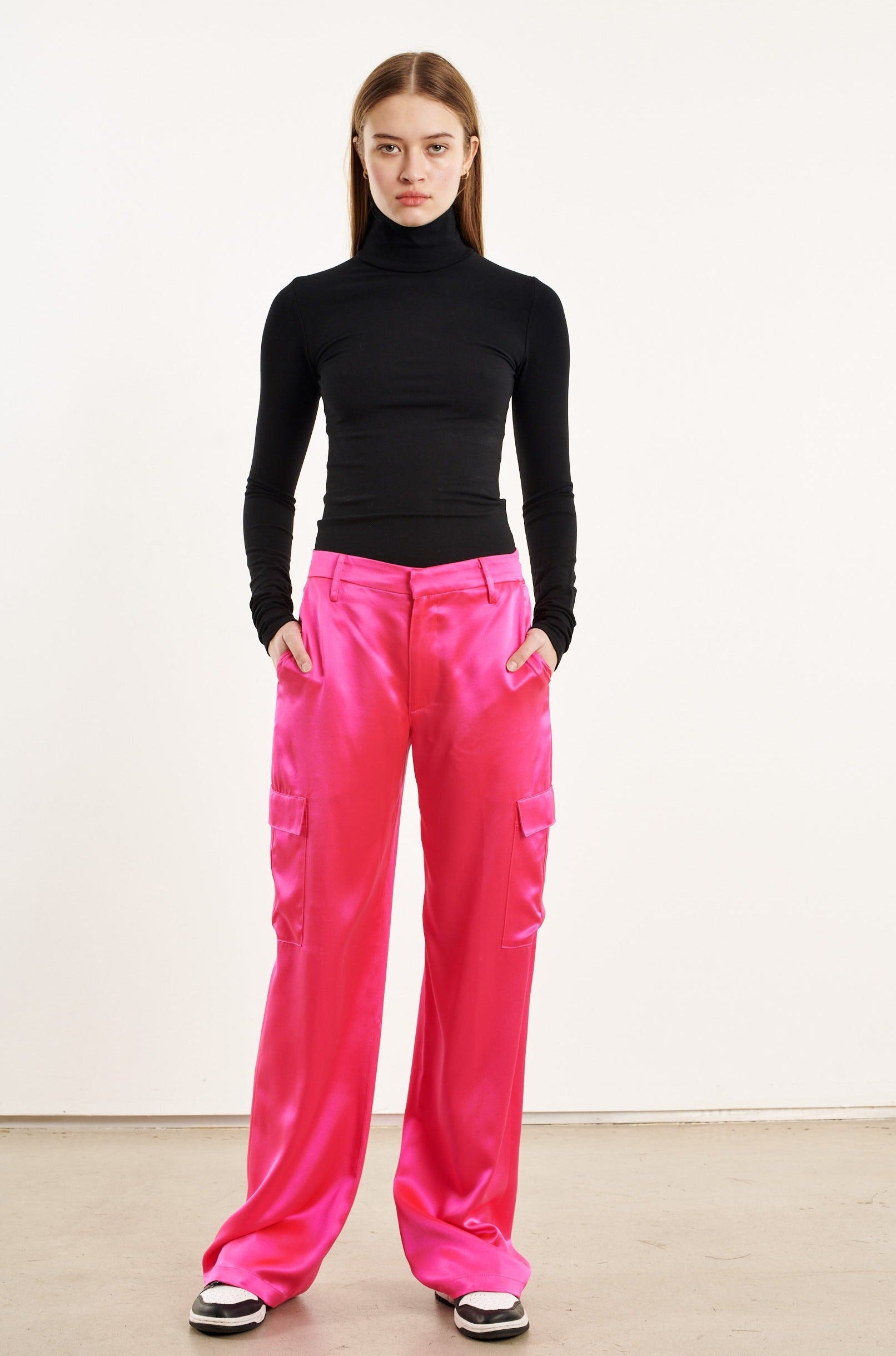 Fuchsia Silk Baggy Cargo Pants