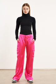 Fuchsia Silk Baggy Cargo Pants