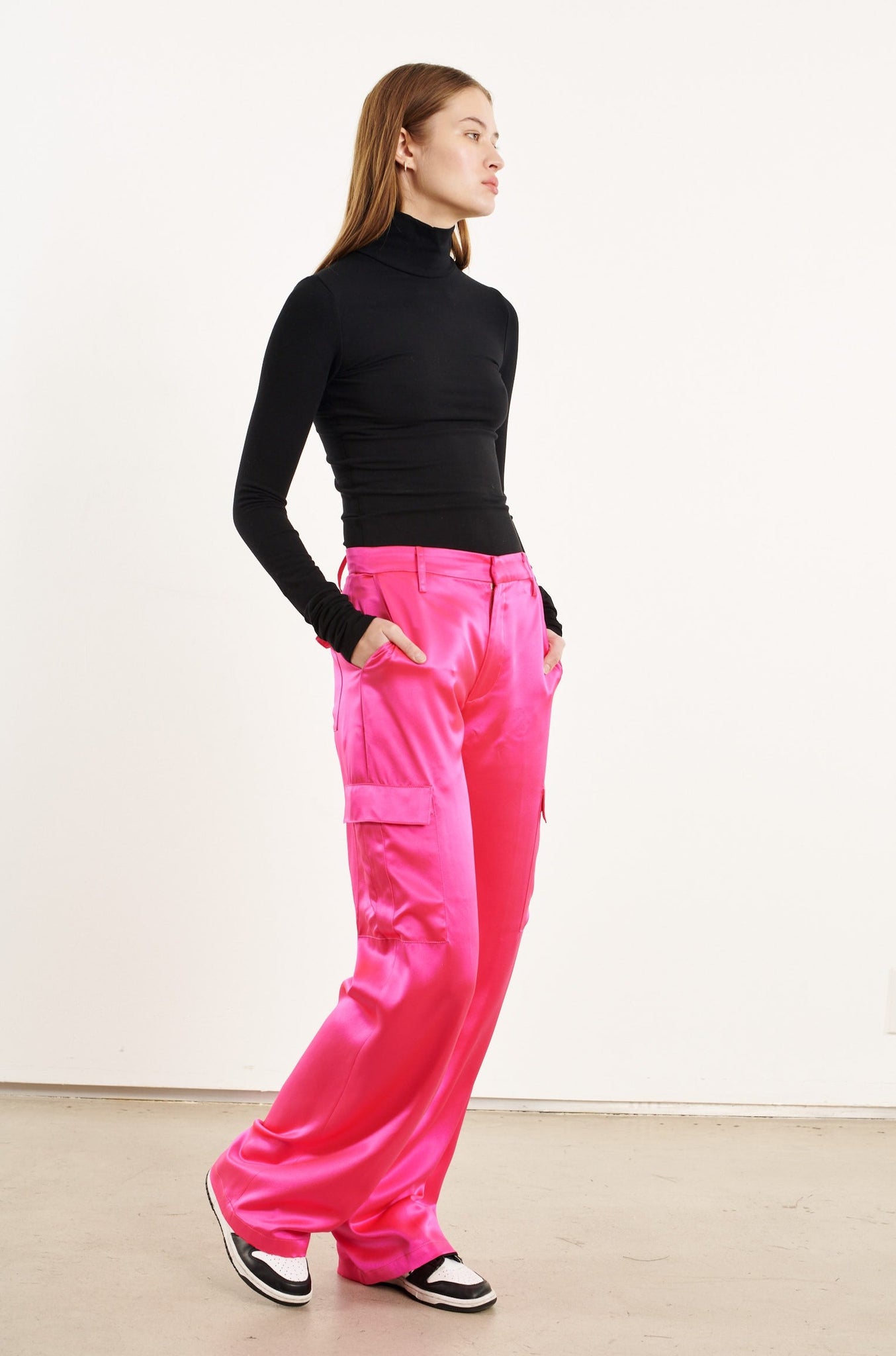 Fuchsia Silk Baggy Cargo Pants