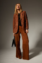 Dark Cognac Suede Wide Leg Trousers