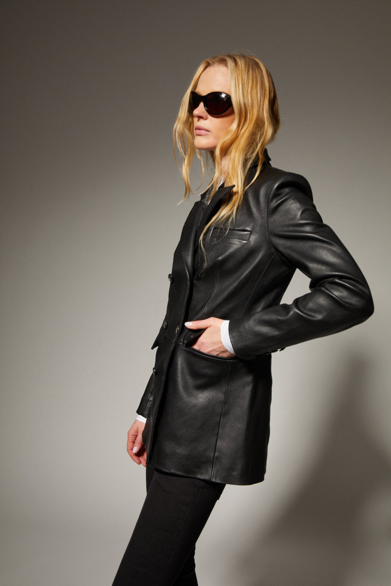 Leather Fitted Blazer
