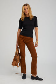 Dark Cognac Suede Ankle Flare