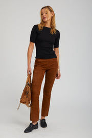 Dark Cognac Suede Ankle Flare