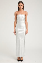 Metallic Silver Leather Gown