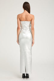 Metallic Silver Leather Gown