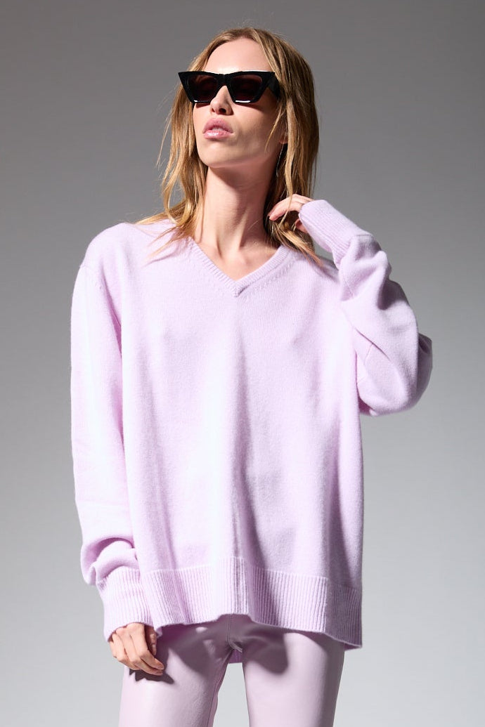Lavender Cashmere V-Neck Boyfriend Sweater
