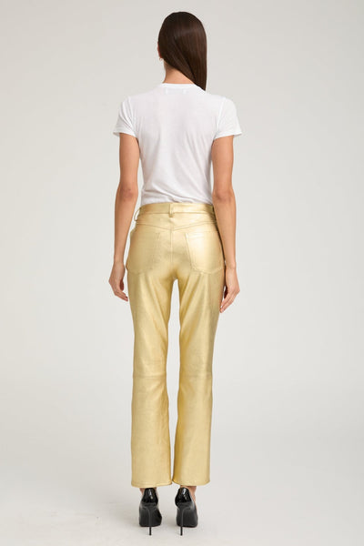 Metallic Gold Leather 5 Pocket Ankle Slim Straight