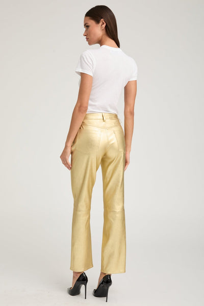 Metallic Gold Leather 5 Pocket Ankle Slim Straight