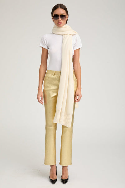 Metallic Gold Leather 5 Pocket Ankle Slim Straight