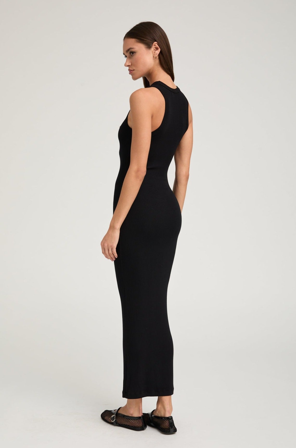 Black Rib Racer Maxi Dress