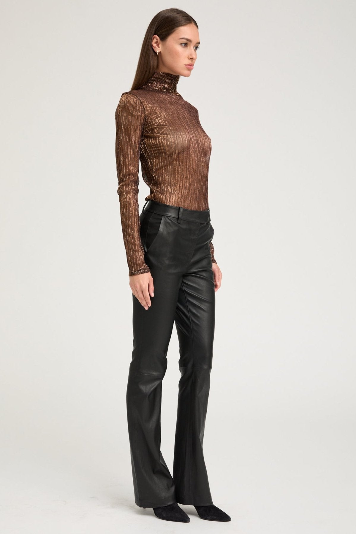 Black Leather Micro Flare Trousers