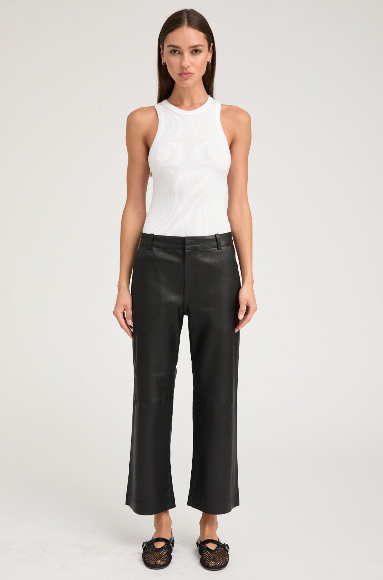 Black Leather Cropped Trousers