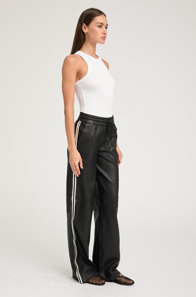 Black Leather Athletic Drawstring Pants