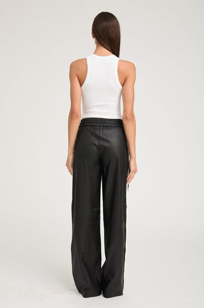 Black Leather Athletic Drawstring Pants