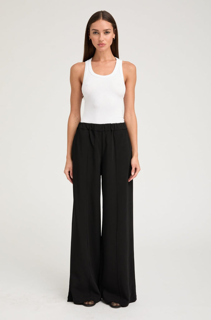 【Anyone more】Fine side pintuck black blue wide pants WIDE LEG PINTUCK TROUSER BLACK – SPRWMN