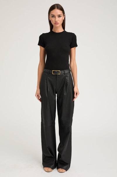 Black Leather Pleated Trousers