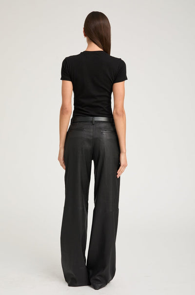 Black Leather Pleated Trousers