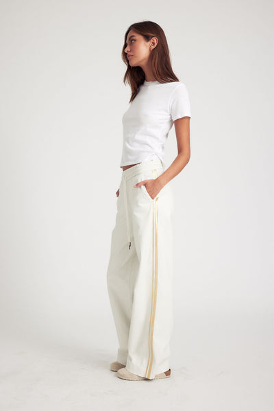 White Leather Athletic Drawstring Pants