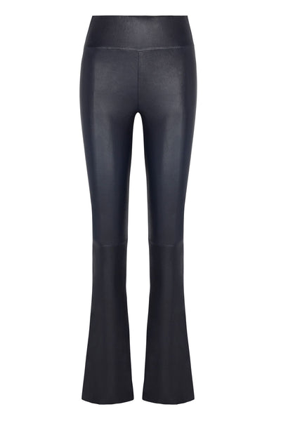 Navy Leather Micro Flare Pants