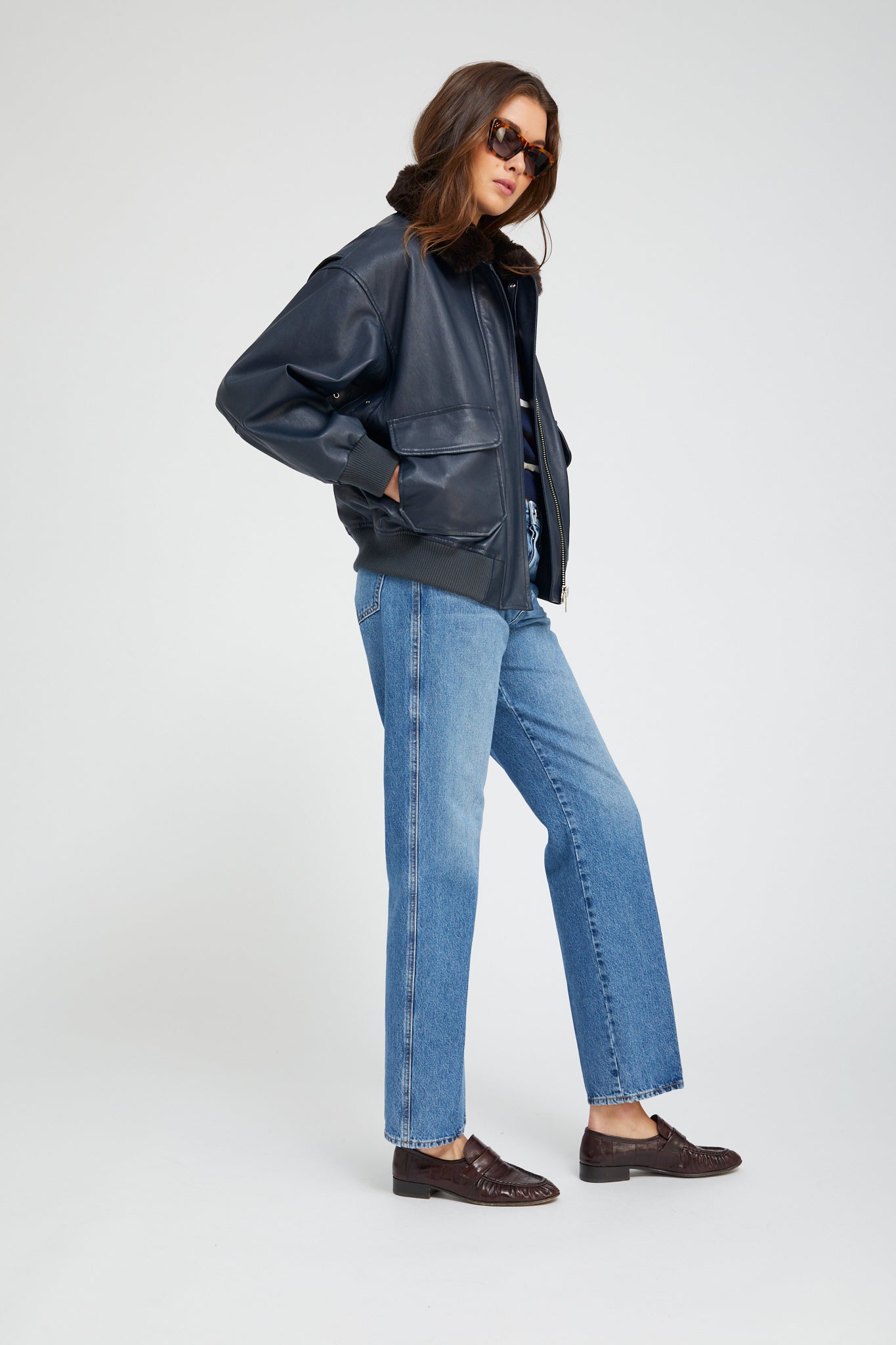 Midnight Leather Vintage Aviator Jacket