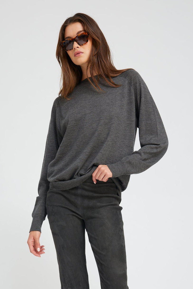Charcoal Fine Cashmere Boyfriend Sweater