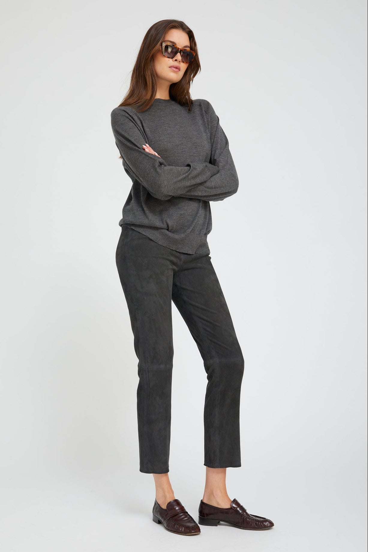 Charcoal Fine Cashmere Boyfriend Sweater