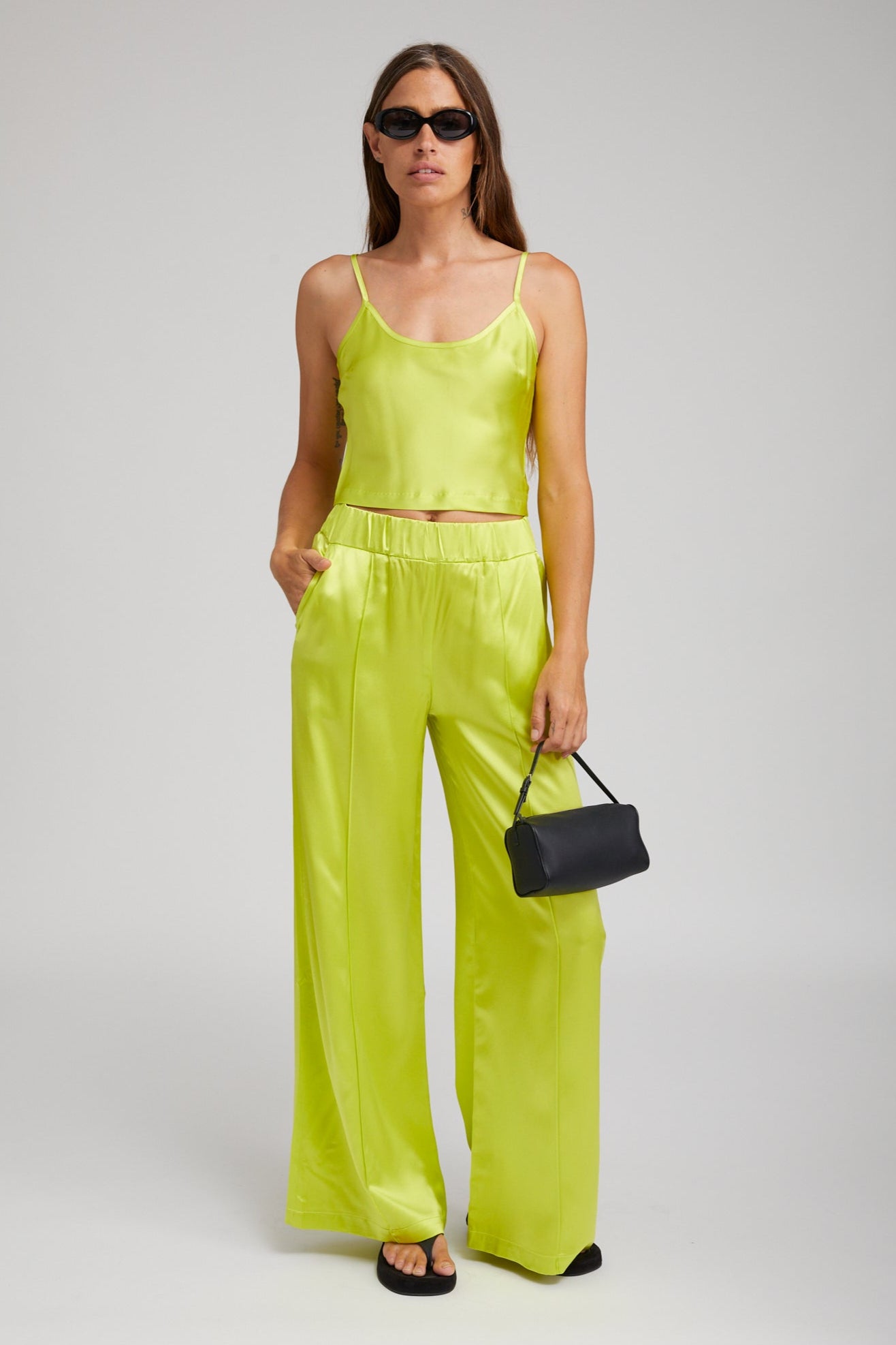 Electric Chartreuse Silk Cropped Cami