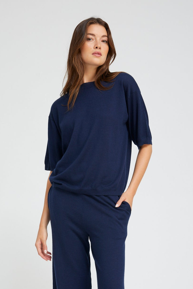 Navy Cashmere Boxy Tee