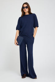 Navy Cashmere Wide Leg Pants
