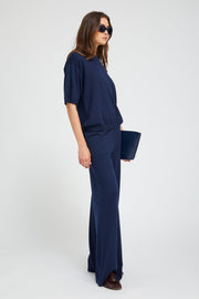 Navy Cashmere Wide Leg Pants