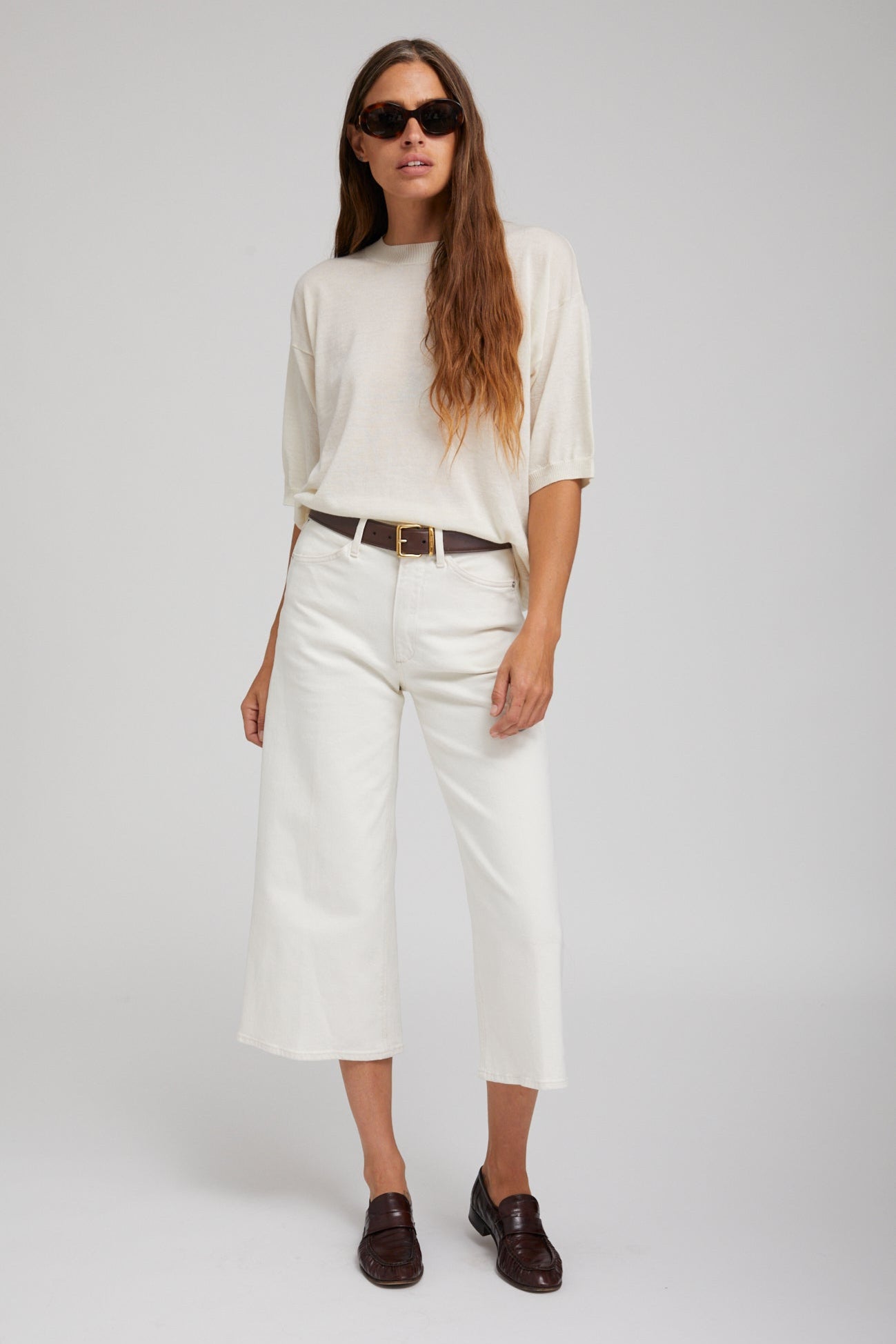 Earhart White Denim Culotte Pants