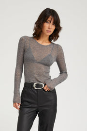 Grey Tissue Cashmere Long Sleeve Baby Tee