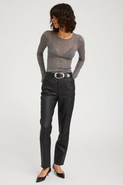 Black Leather 5 Pocket Ankle Slim Straight