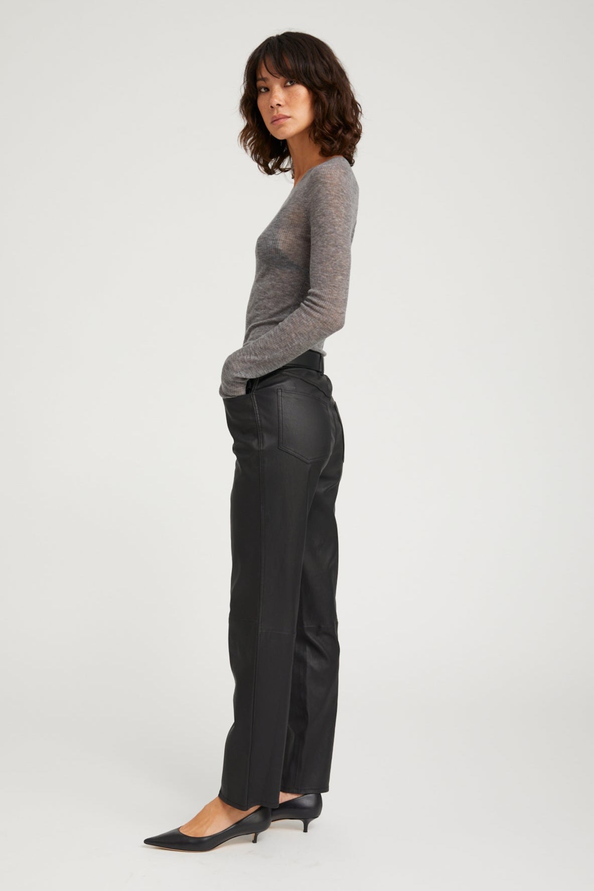 Grey Tissue Cashmere Long Sleeve Baby Tee