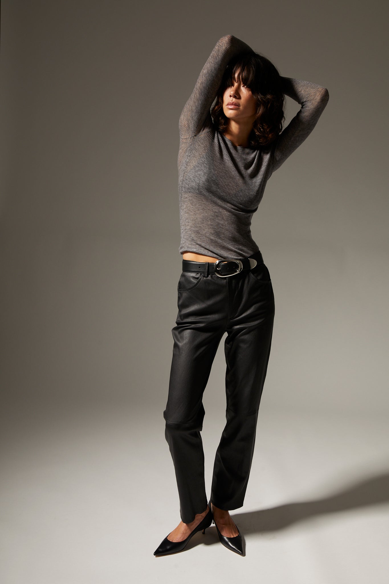 Grey Tissue Cashmere Long Sleeve Baby Tee