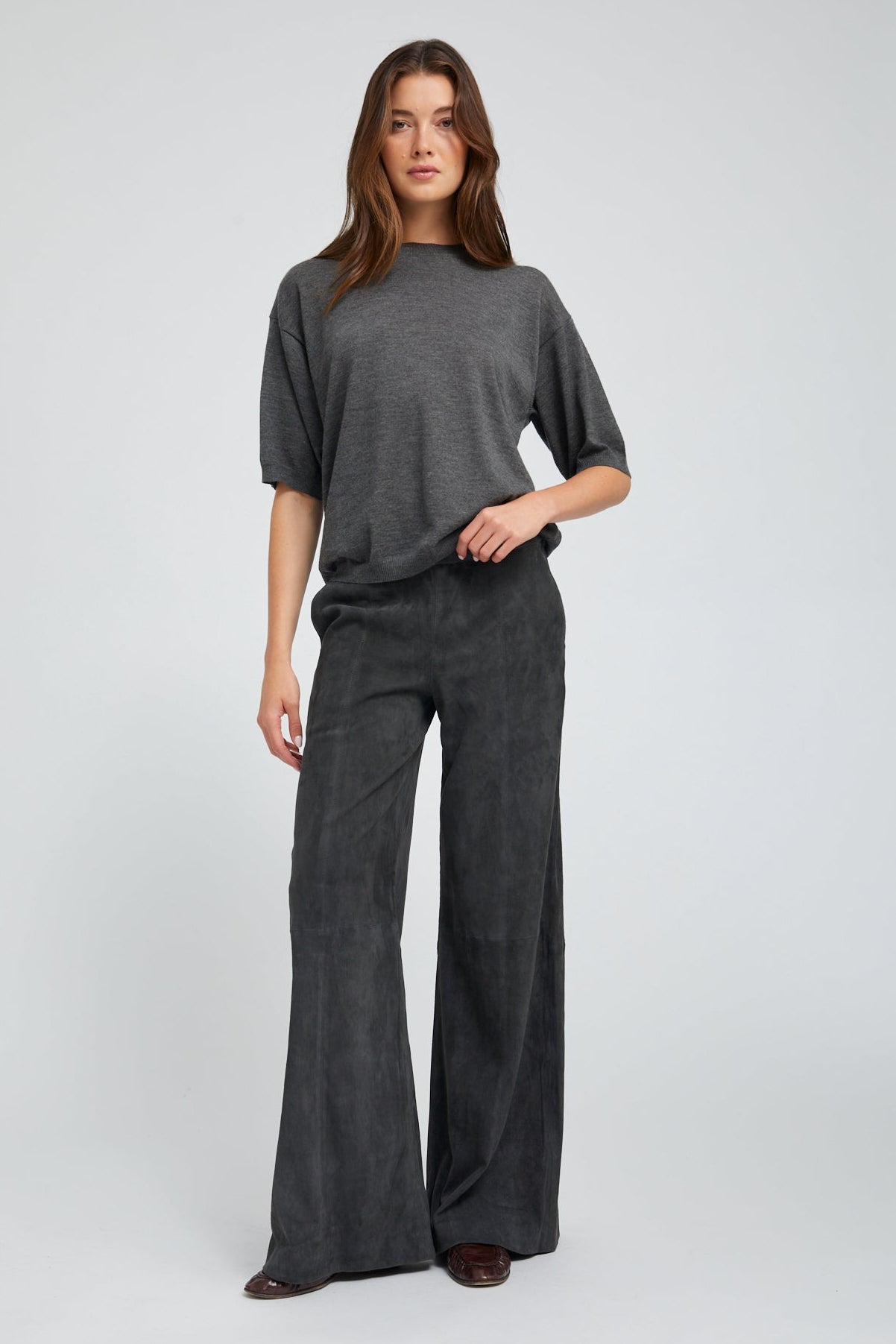 Suede Wide Leg Trousers