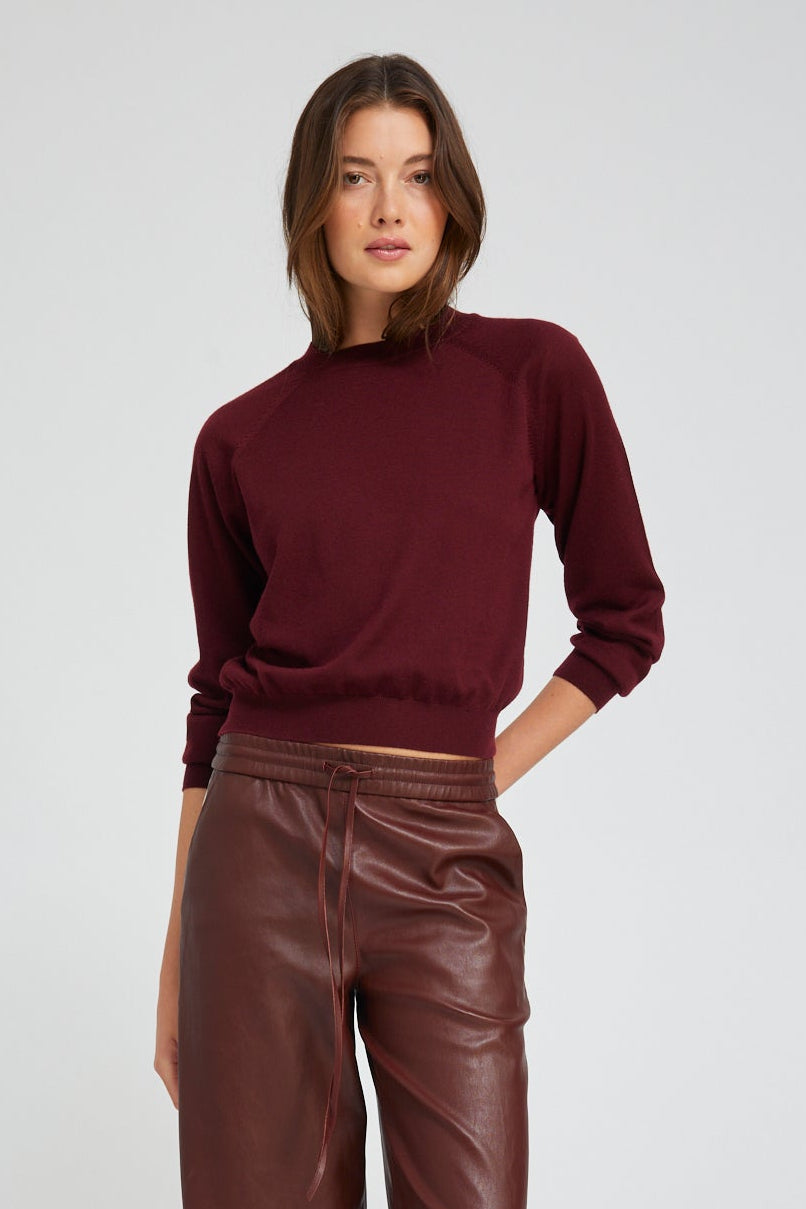 Wine Cashmere Raglan Sweater