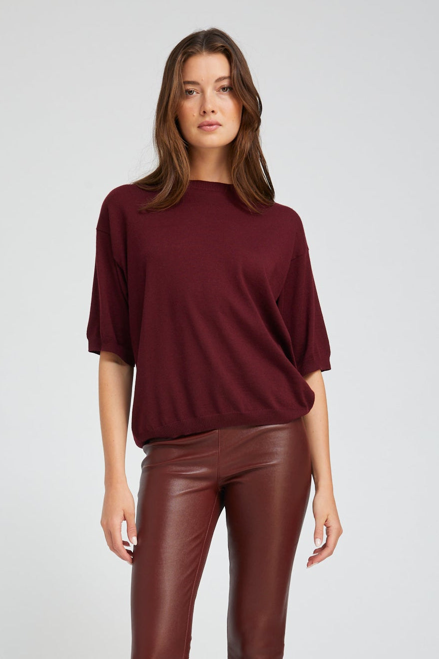 Wine Cashmere Boxy Tee