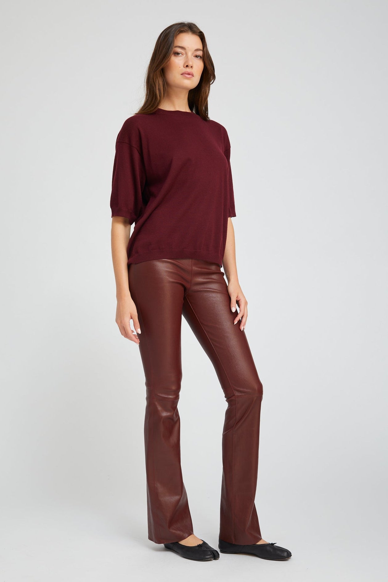 Wine Cashmere Boxy Tee
