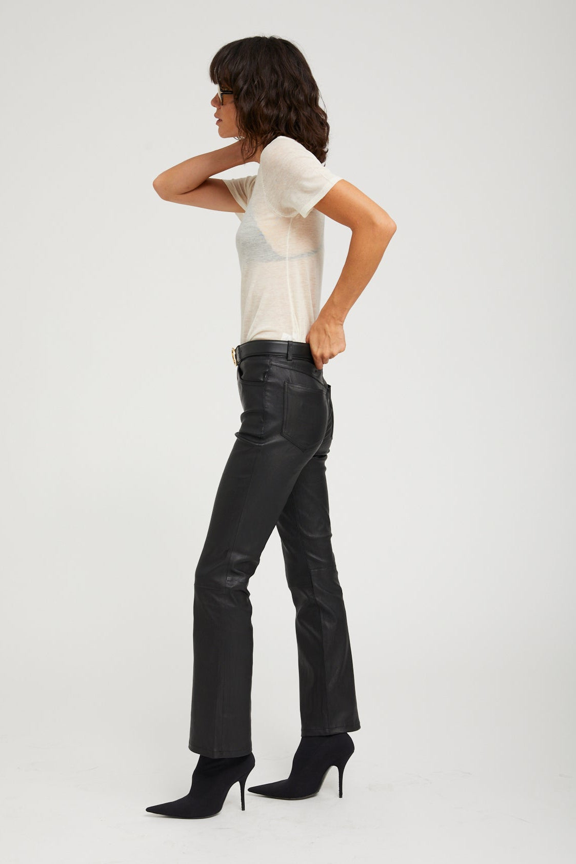 Black Leather 5 Pocket Ankle Flare